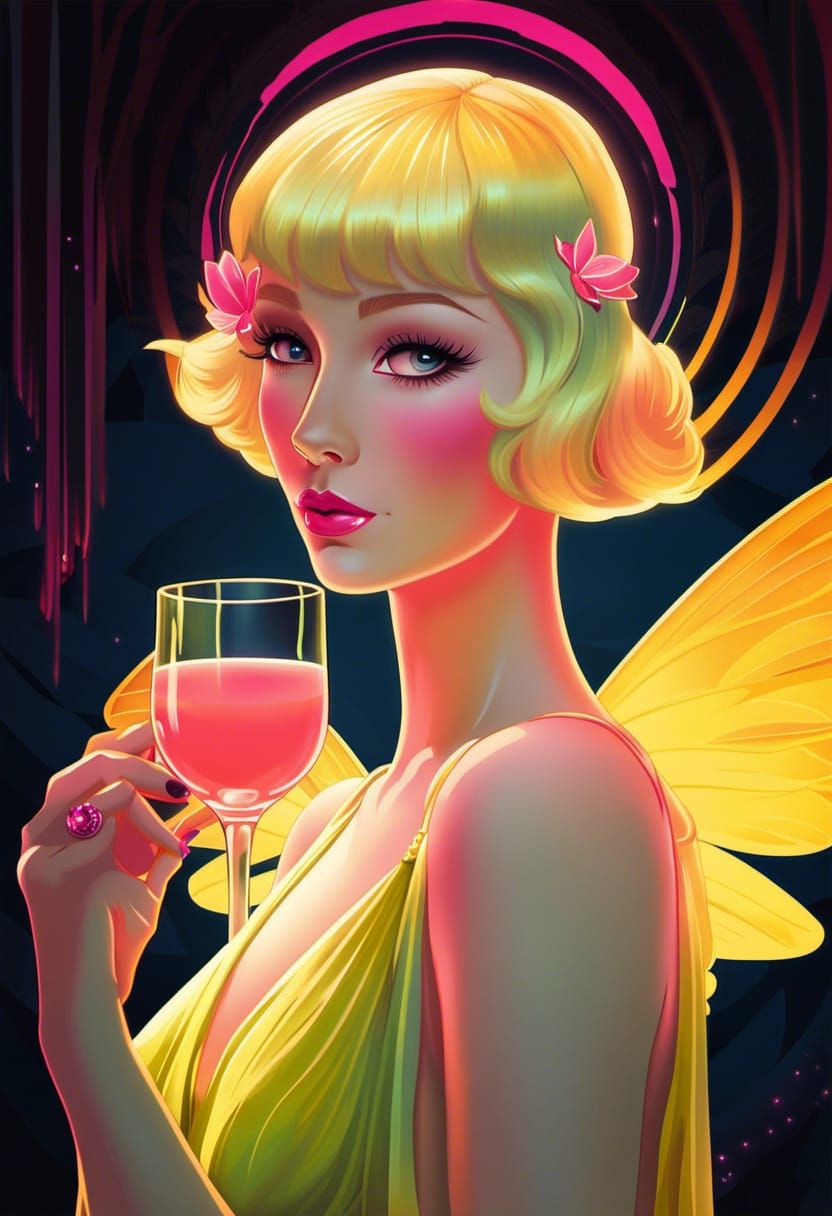 Neon Fairy Flapper in Art Deco Style