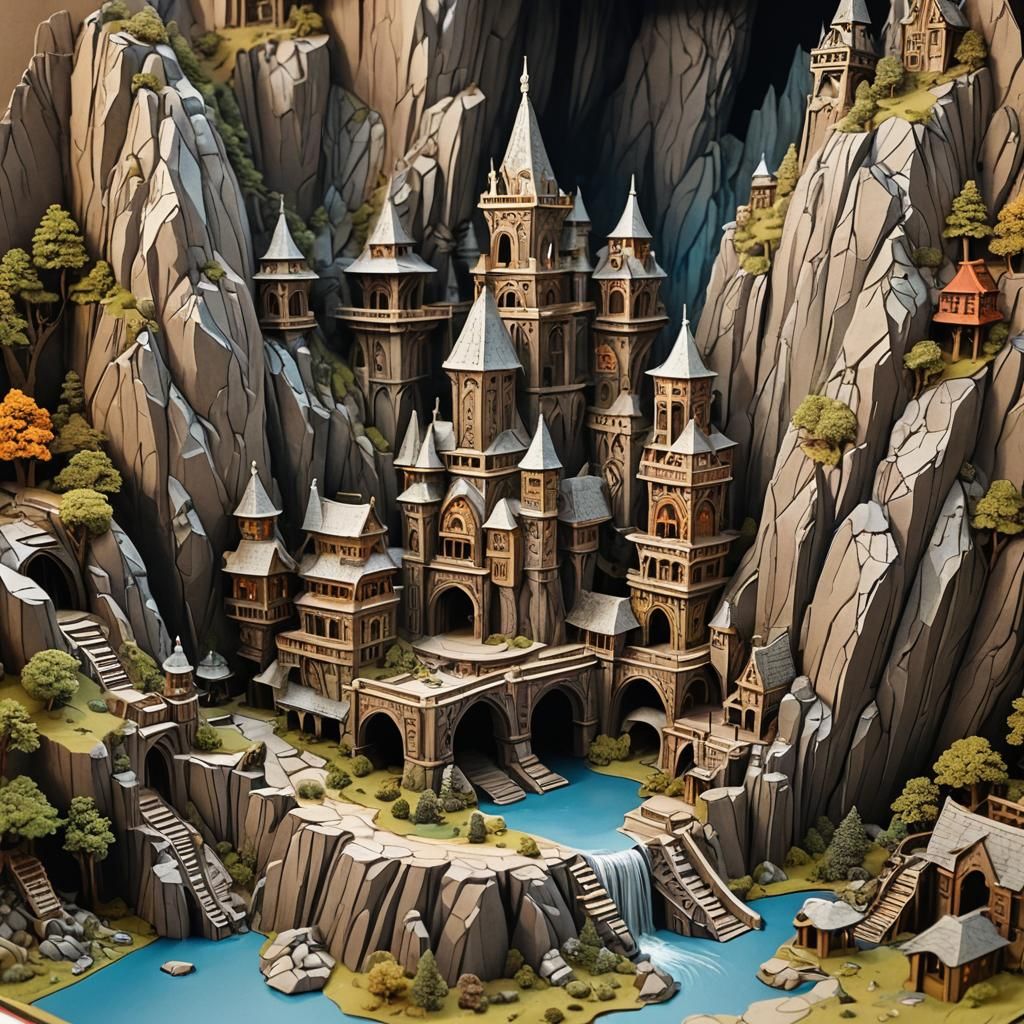 Dwarven City Inside Mountain Pop-Up Book