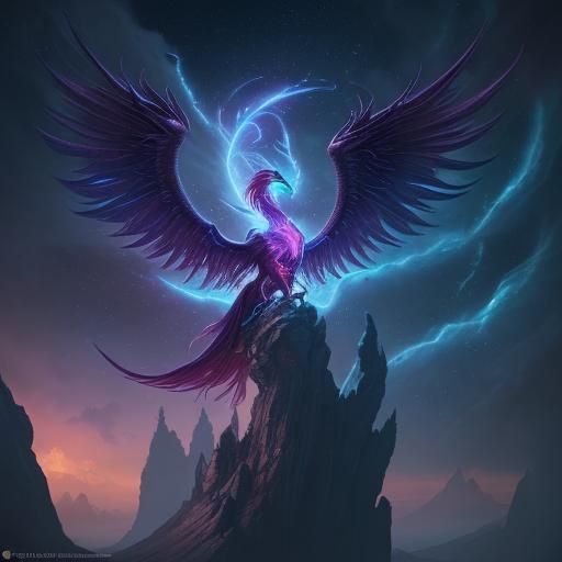 Mythical Galaxy Phoenix Soaring Through the Night Sky