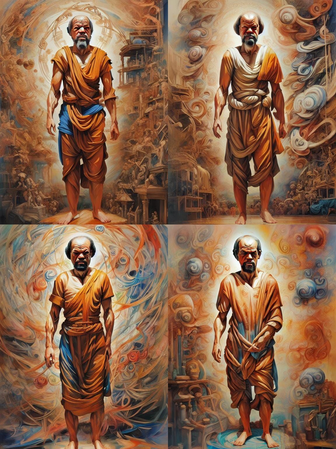 Socrates Surrounded by Organic Forms in Earthy Abstract Oil...