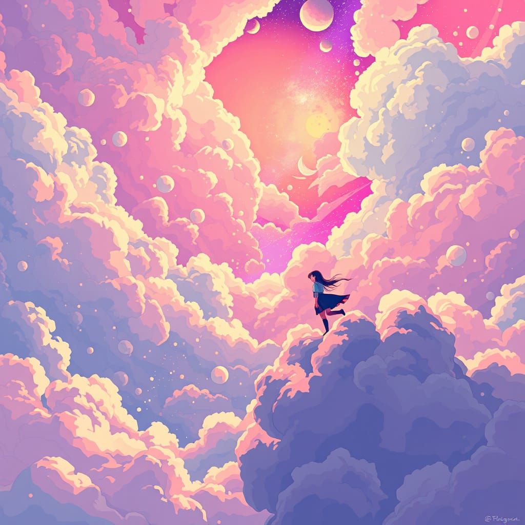 Vibrant Ethereal Dream Sequence in Anime Style