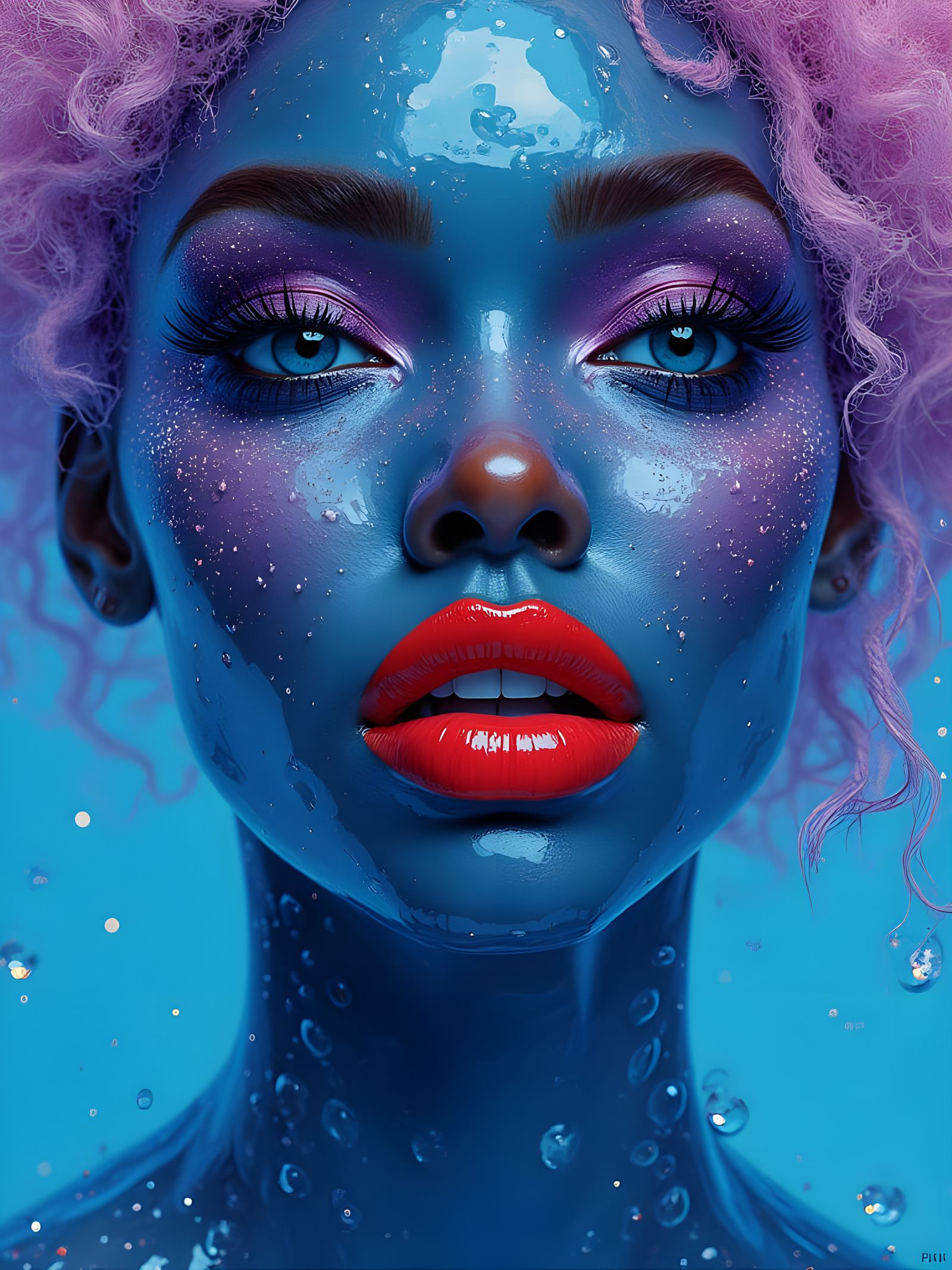 Ethereal Water Goddess with Red Lipstick in Graffiti Art