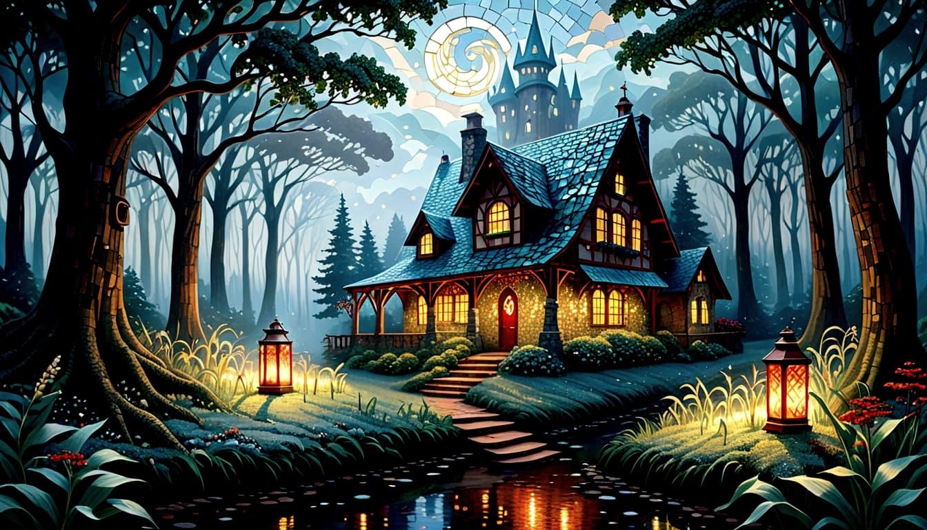 Magical Forest Mosaic with Fairies and Winter Portals