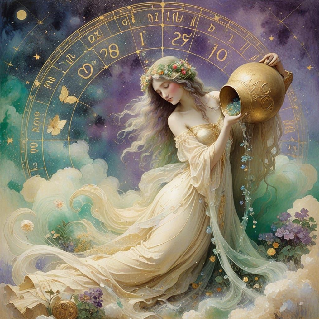 Aquarius Goddess in Dreamy Cosmic Garden