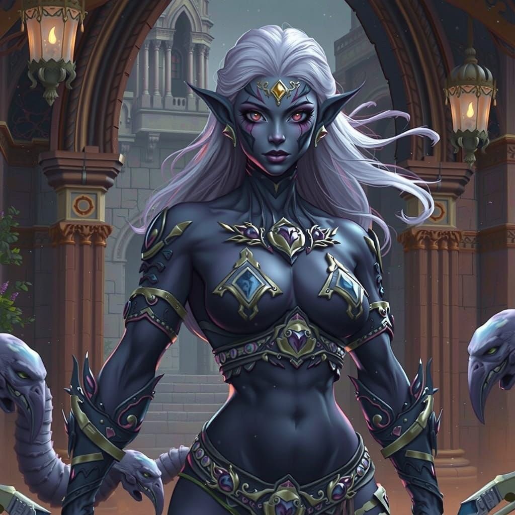 Muscle-bound Drow Woman in Dark Fantasy Style