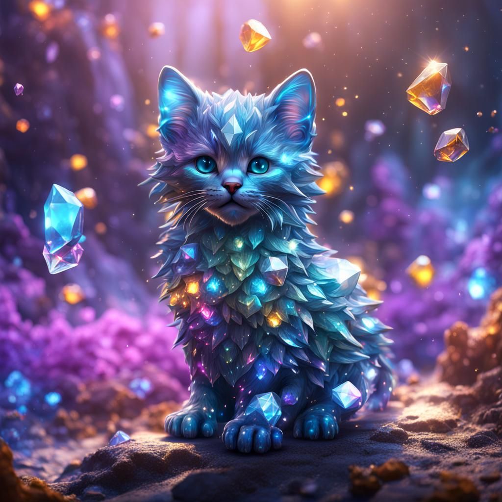 Crystallized Kitten Gleaming in Fantasy Art Style