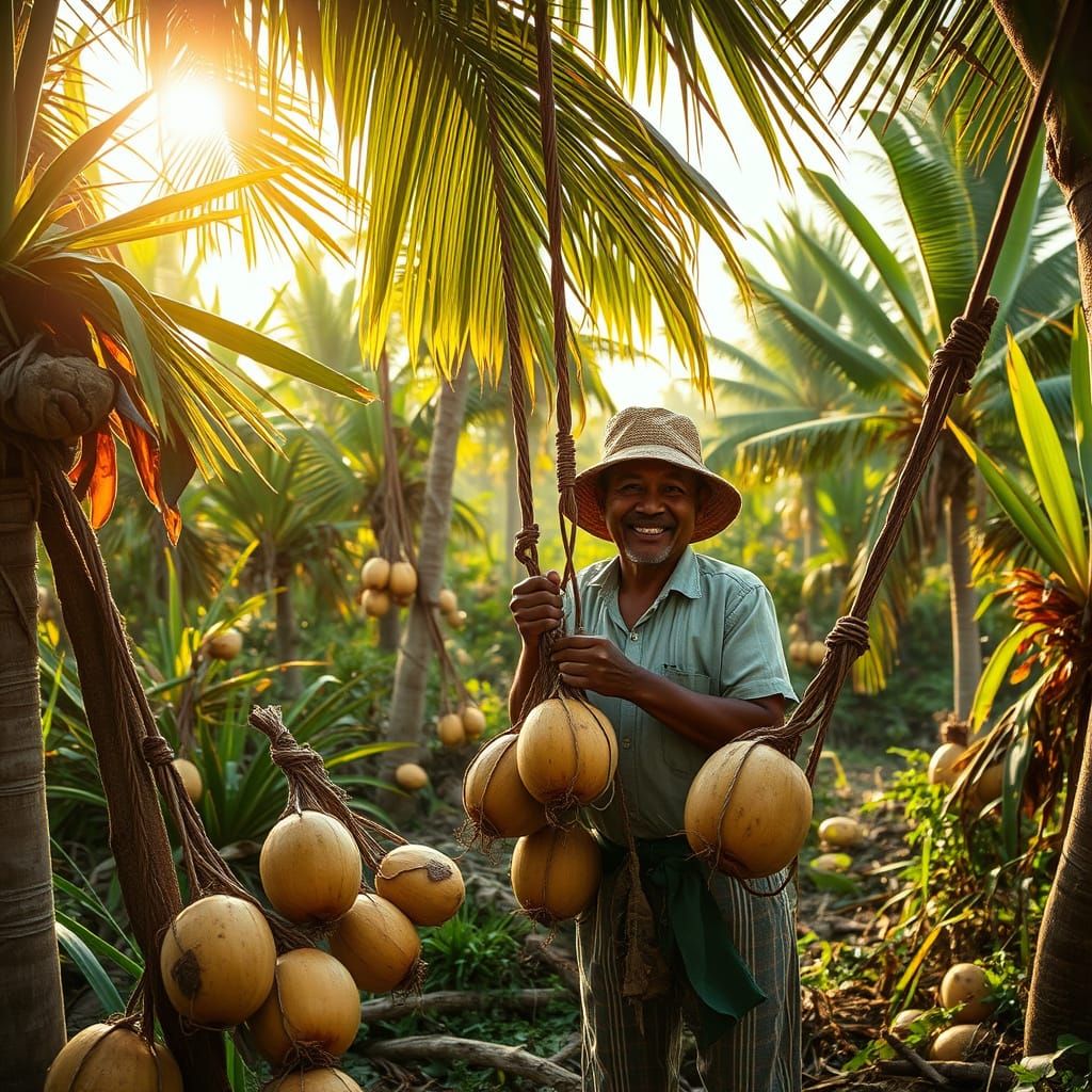 Coconut Farm in Southeast Asia: Golden Sunlight and Harvest