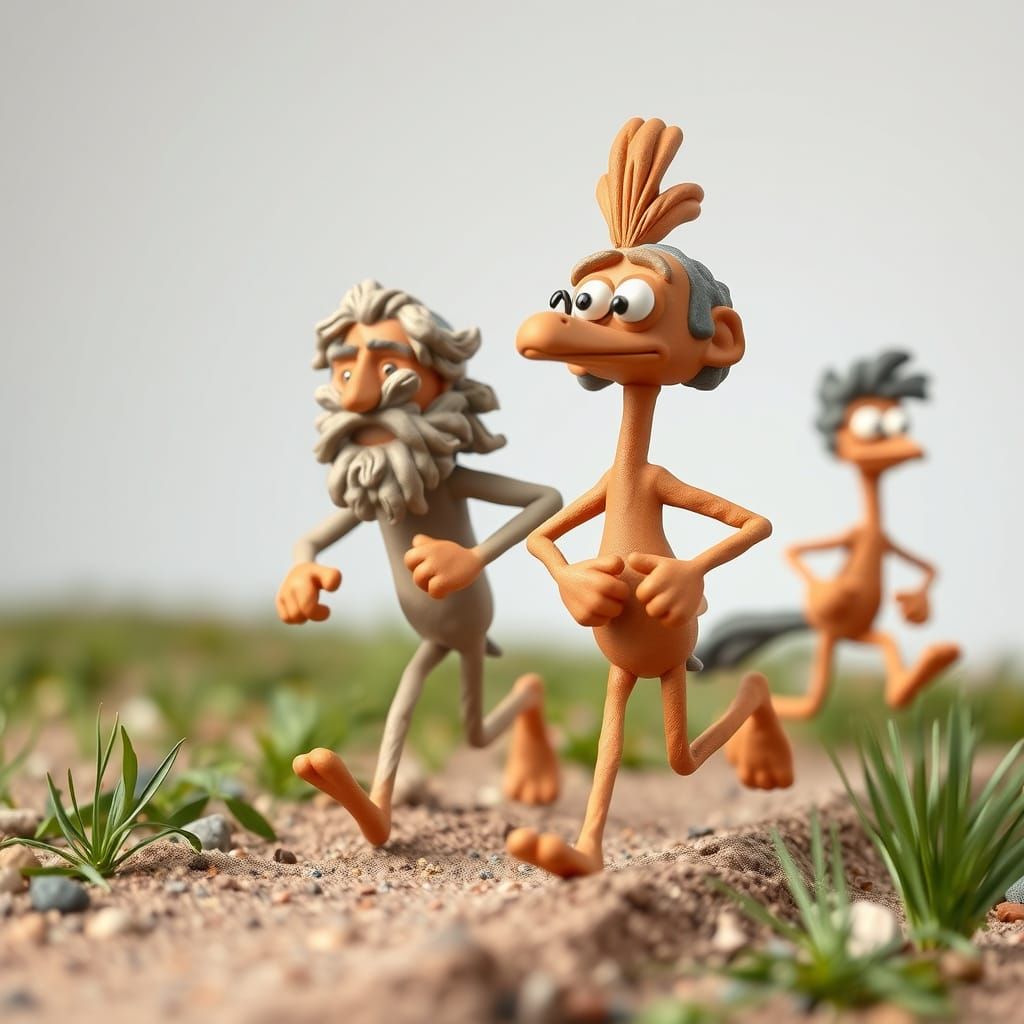 Clay Figures Chase in Cartoon Style