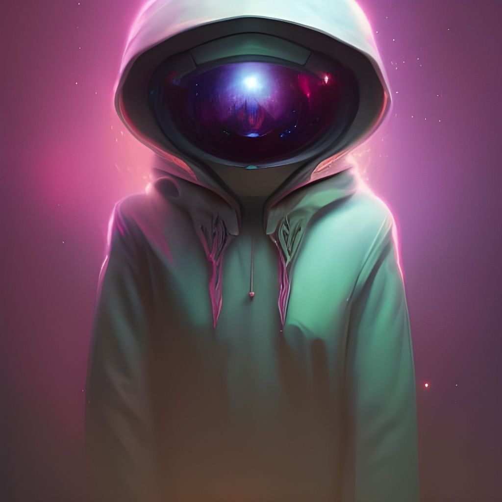 Alien in Hoodie Among Stars: Hyperdetailed Concept Art