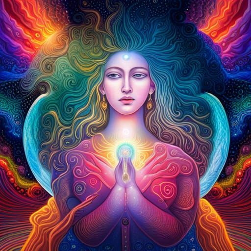 Peace and Love: Holographic Astral Cosmic Illustration