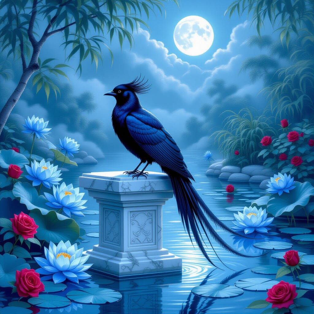 Capture a magnificent bird with shimmering black feathers an...