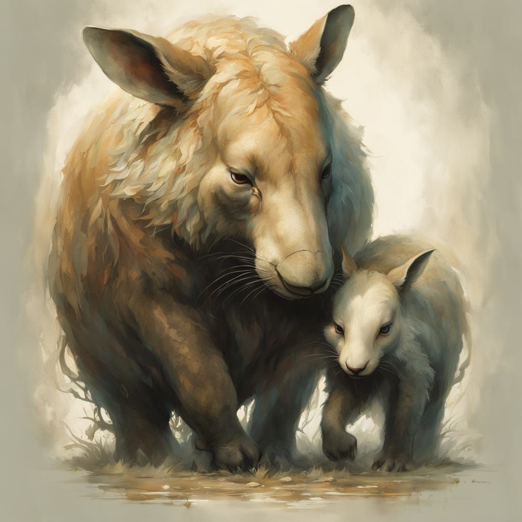 Heartwarming Mother and Child Love in Surreal Style