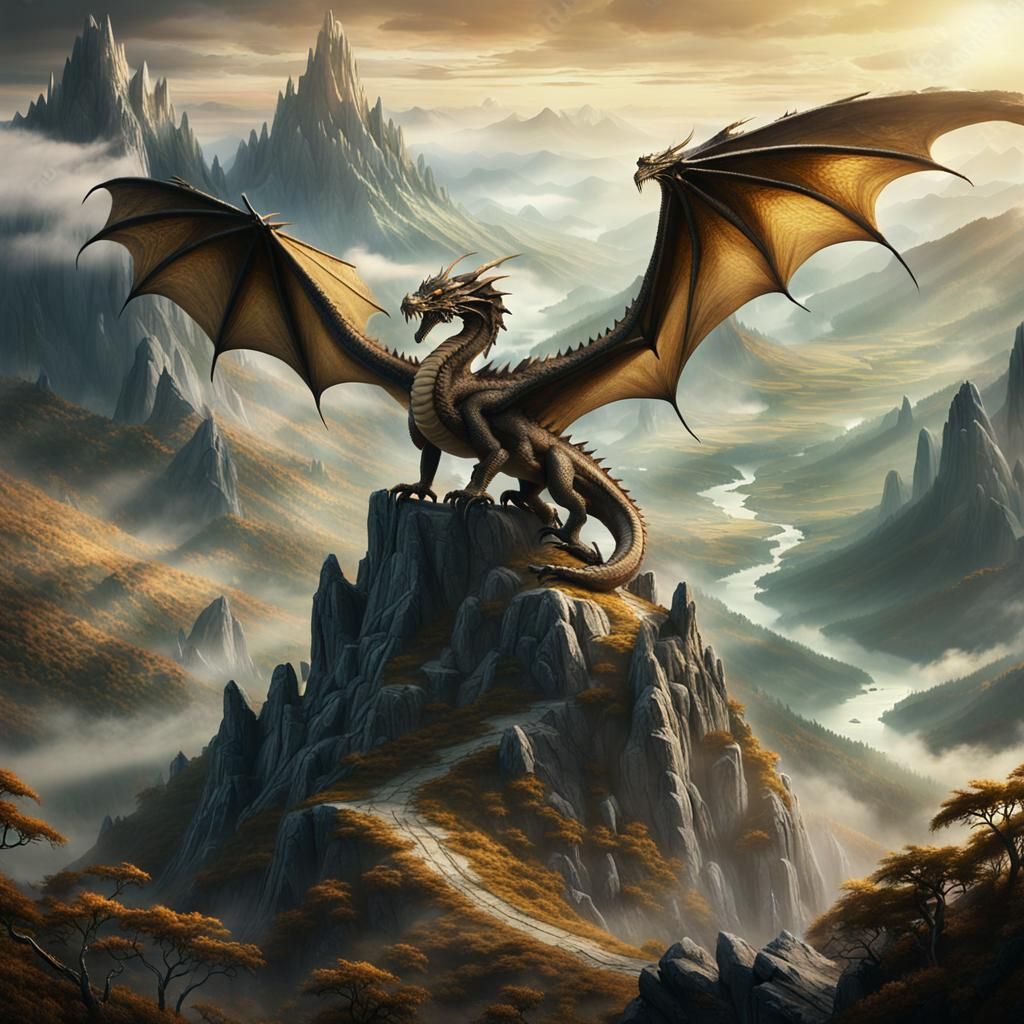 Majestic Dragon Overlooks Mystical Valley