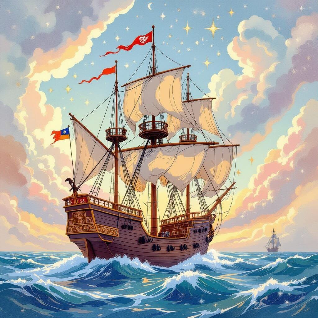 Majestic Galleon Sailing Through a Dreamy Sky