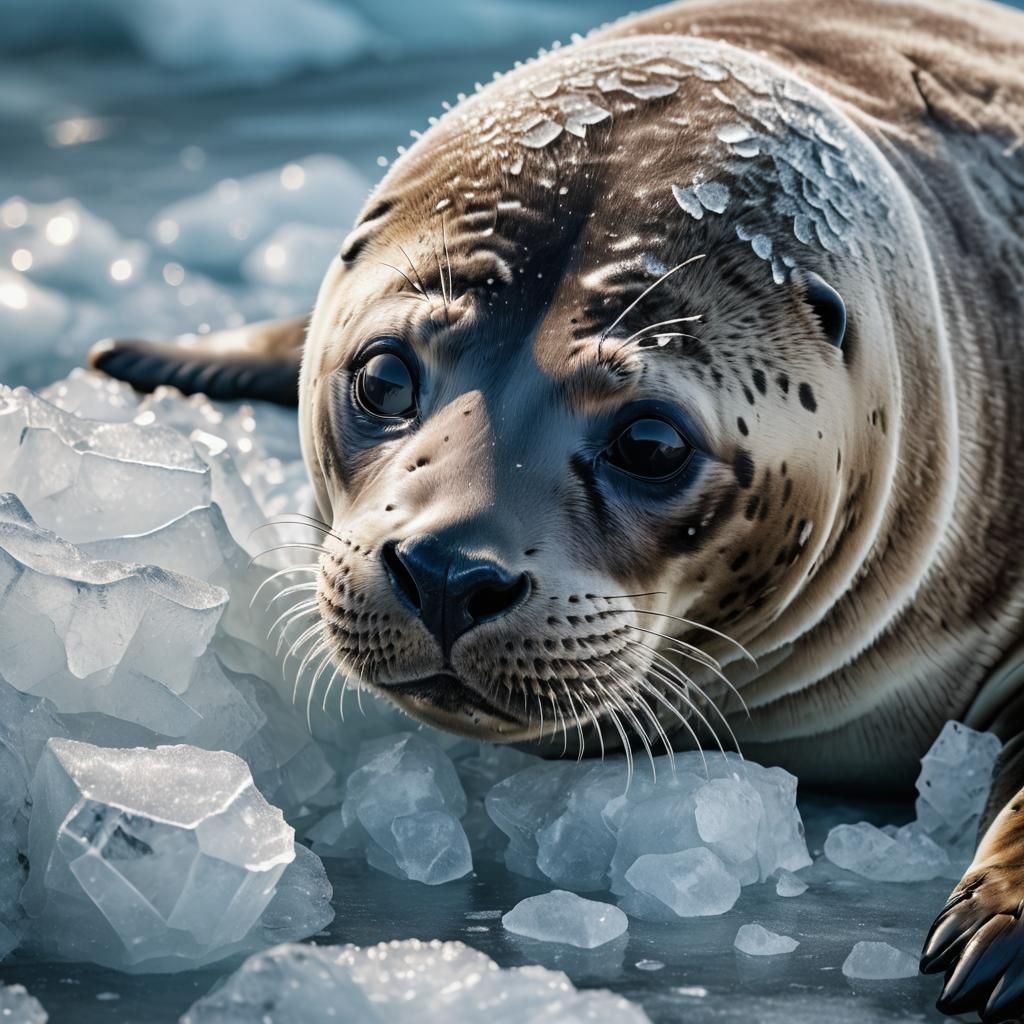 Vibrant Close-Up Seal Illustration on Ice