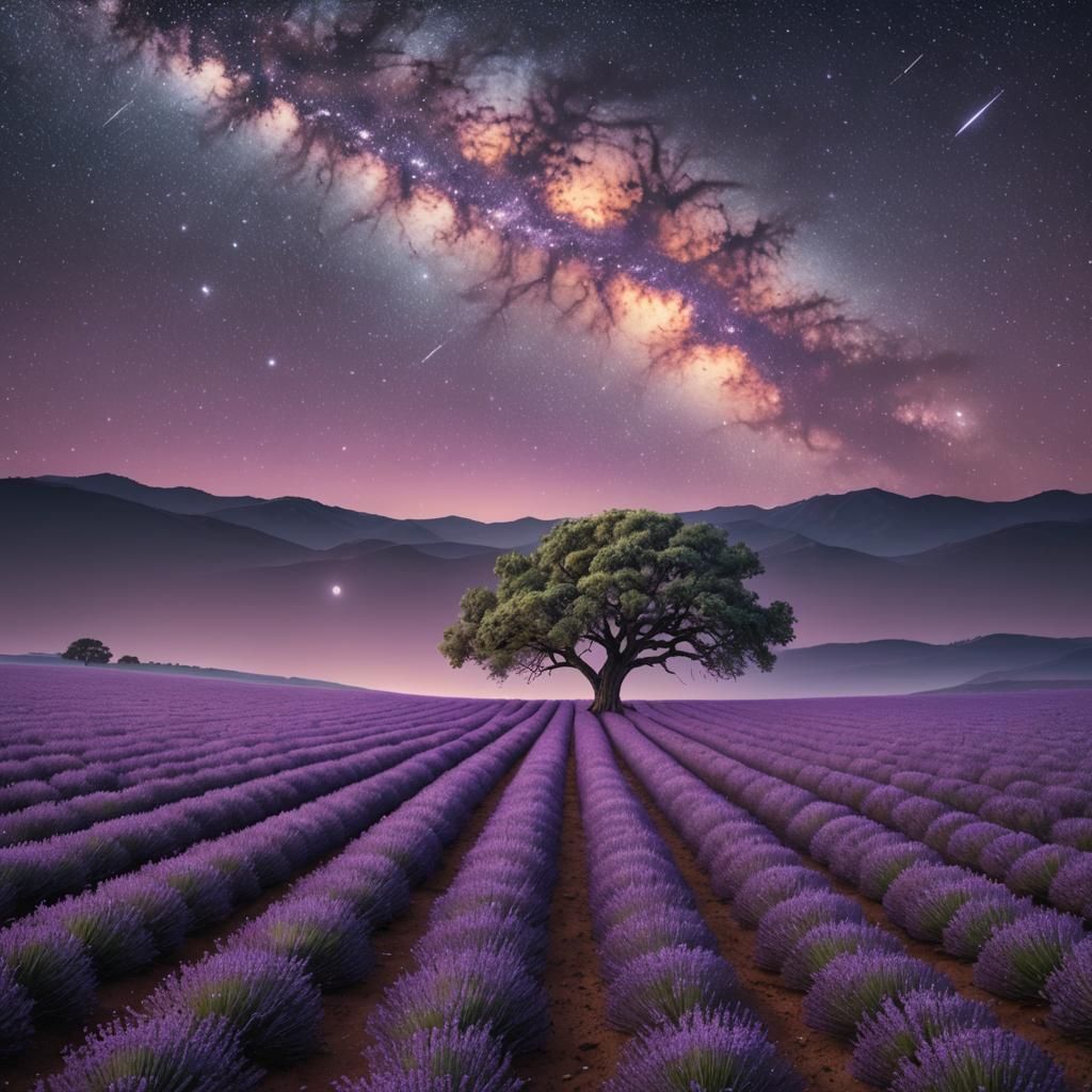 Lavender Field at Night: Fantasy Concept Art