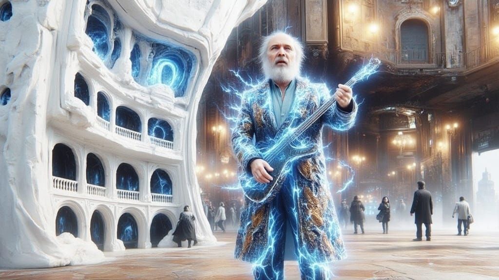 Translucent Pere Noel Sings to a Crowd in Vintage Town Squar...