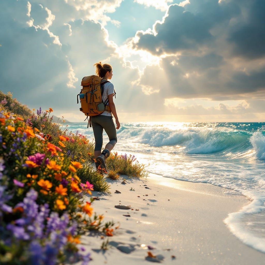 Serene Beach Scene in Cinematic Style