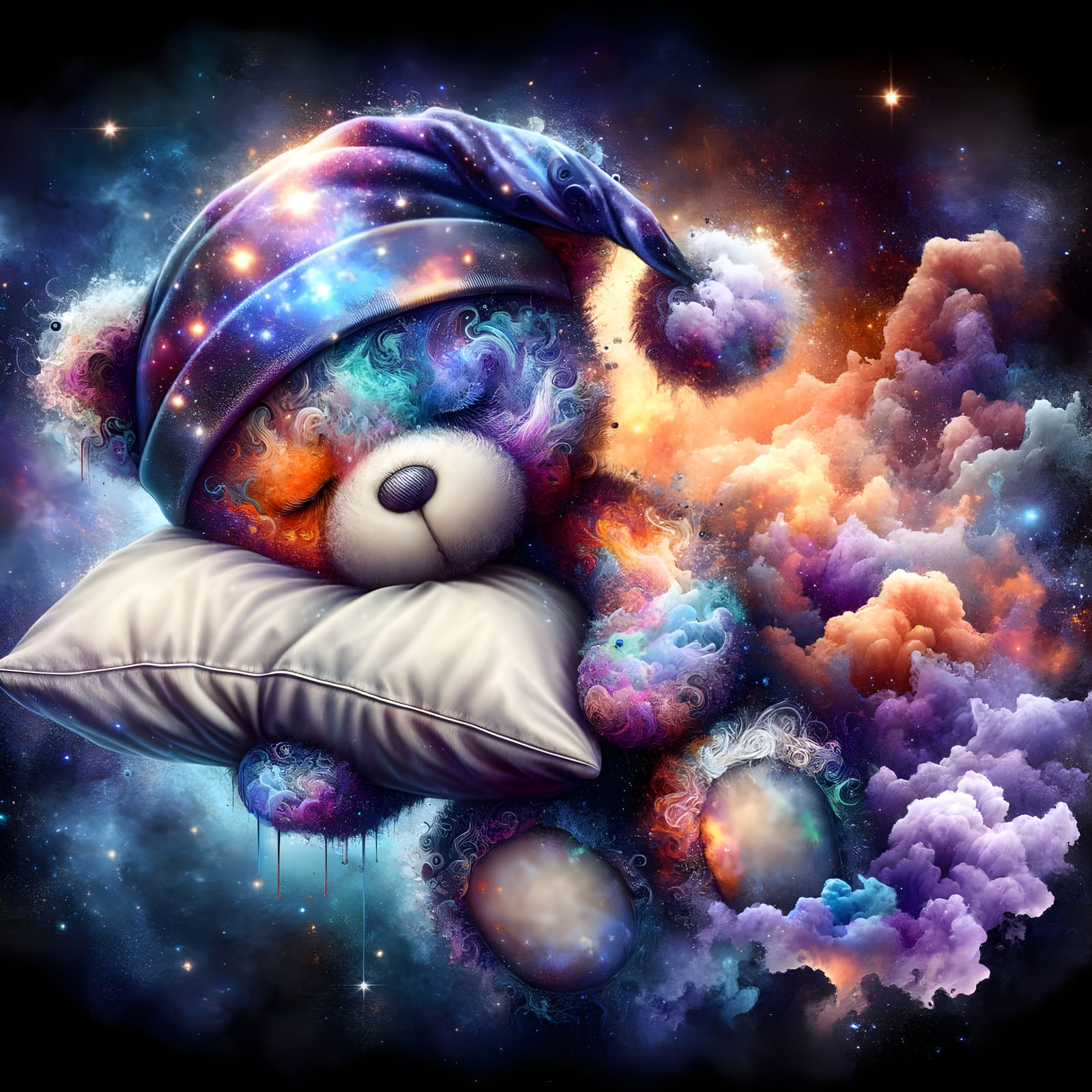 Cosmic Teddy Bear in Dreamy Hyperrealistic Art