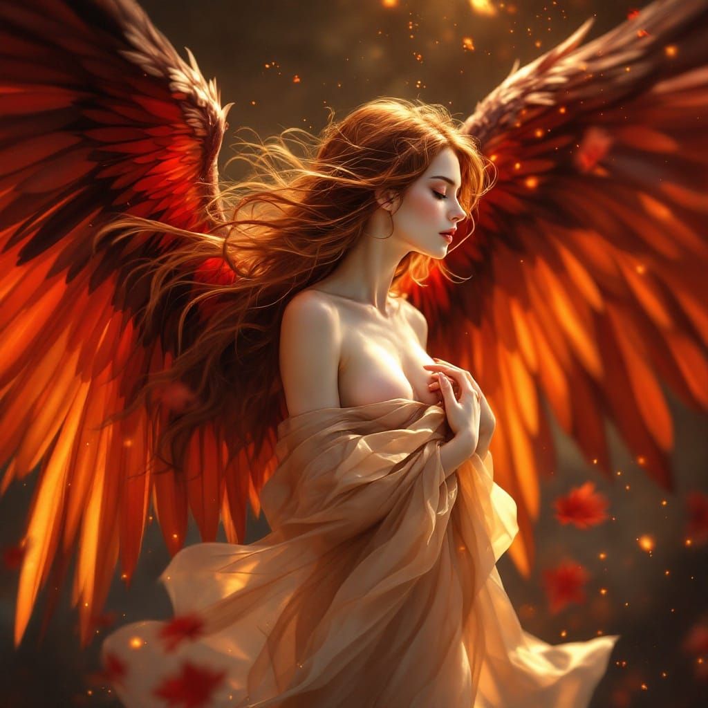 Sensual Seraphim in Warm Romantic Digital Painting