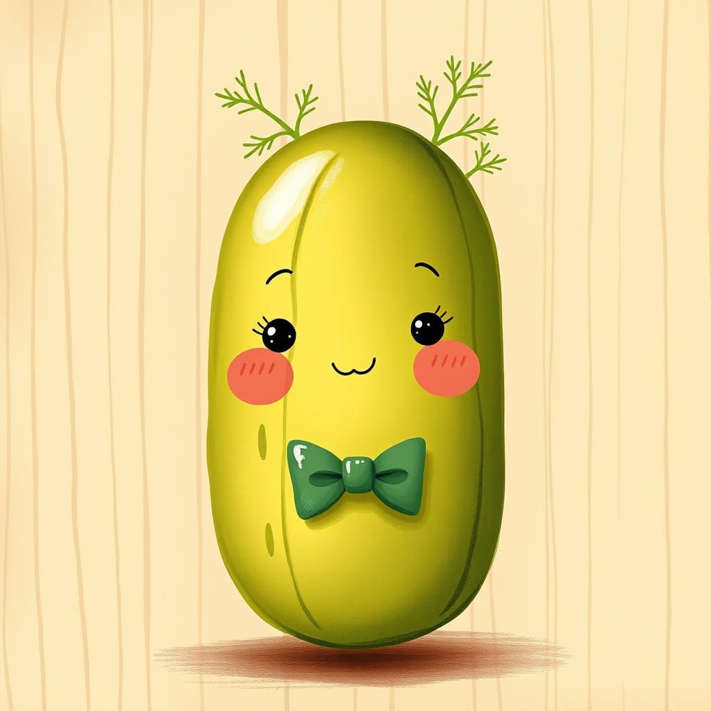 Whimsical Pickle Character in Folk Art Style