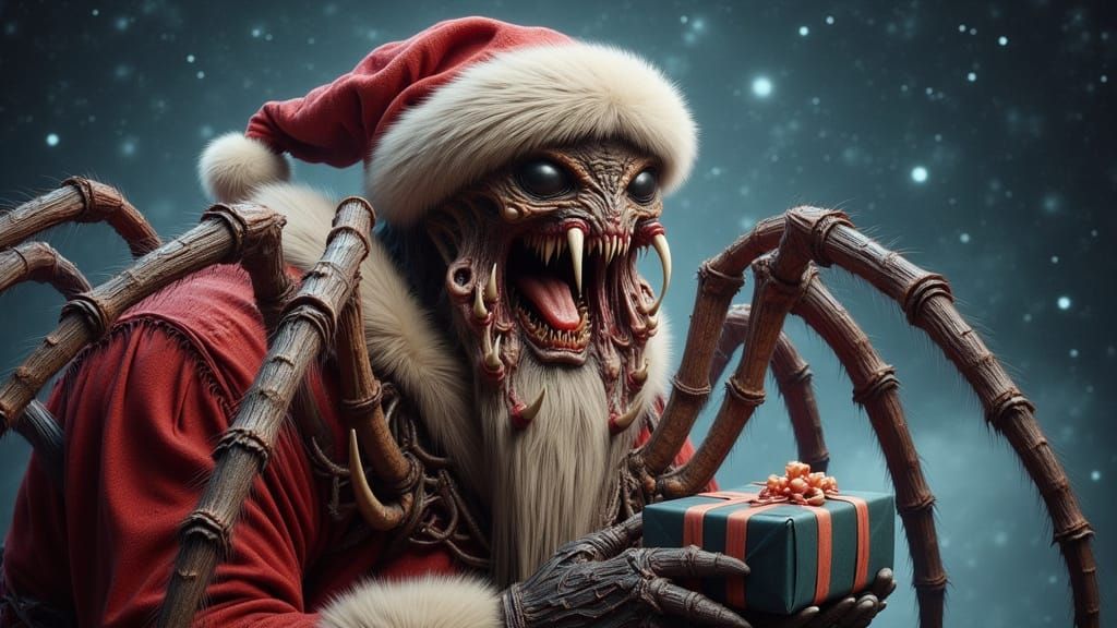 Grotesque Spider Santa with Eerie Glow