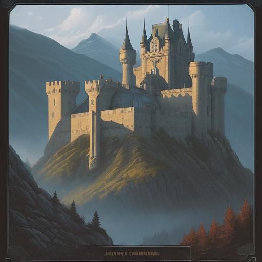 Modern Castle on Plateau in Comic Book Style