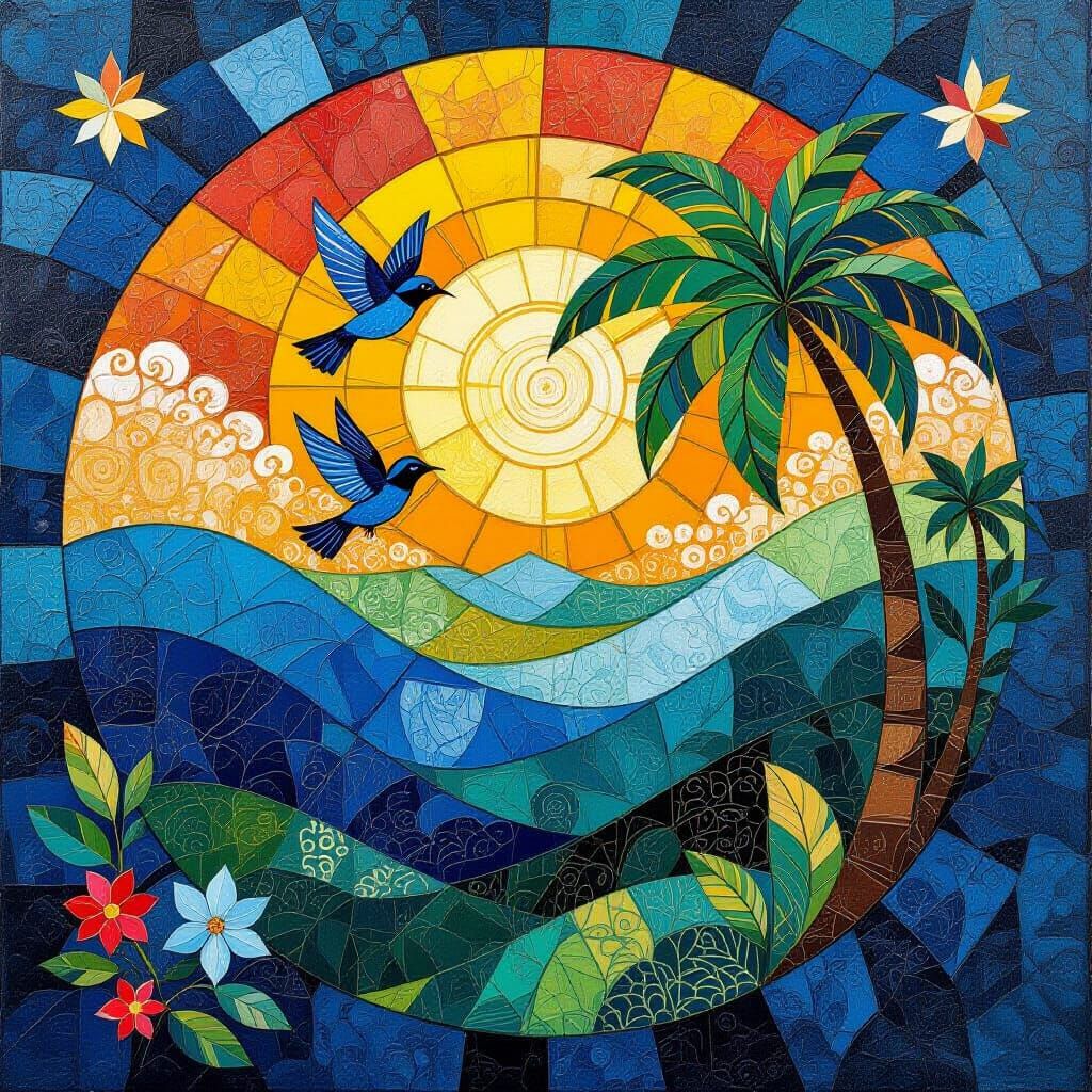 Vibrant Acrylic and Watercolor Masterpiece in Cerulean Blue