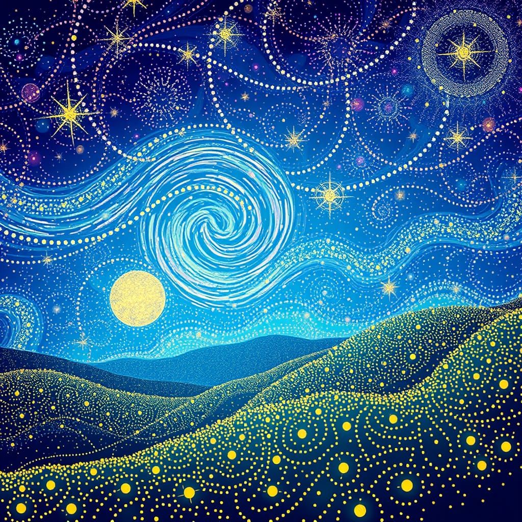 Dreamy Starry Night Sky in Pointillist Style