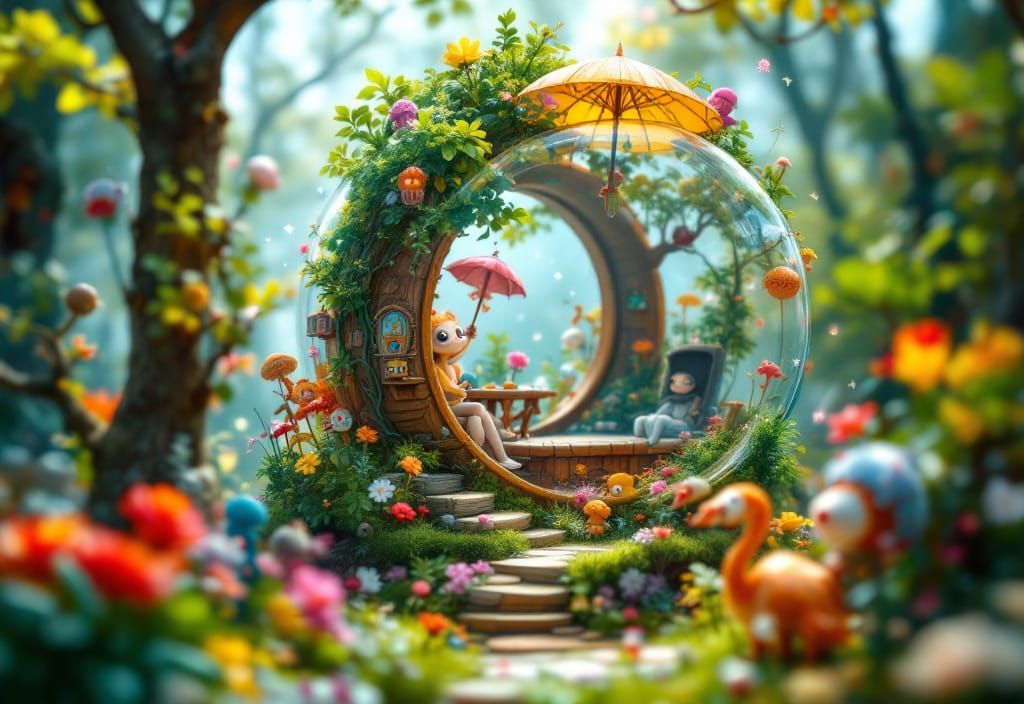 Enchanted Forest Dwellings in Glass Box