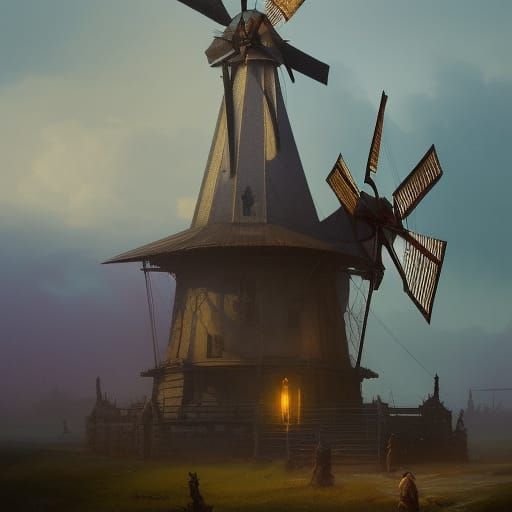Baroque Windmills: Dark Fantasy Art in 8K