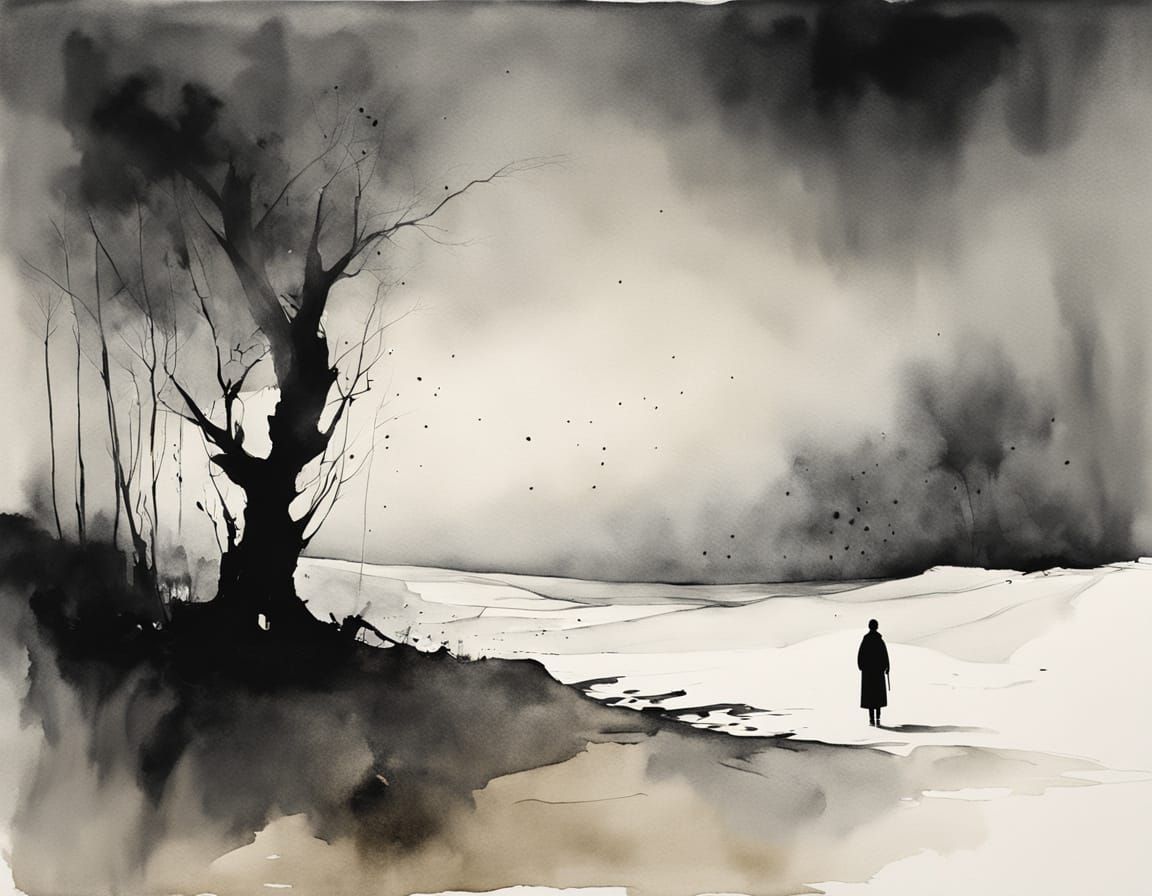 Surrealist Masterpiece of Endless White Void with Lone Wande...