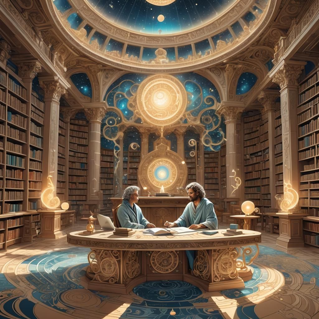 Apollon in Moon Temple Library: Fractal Vector Art