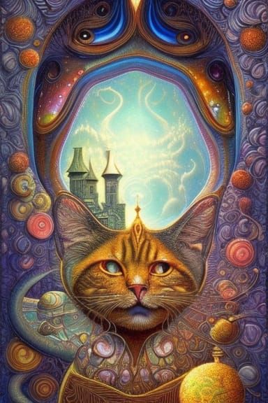 Cosmic Cat in Hyper-Detailed Fantasy Style
