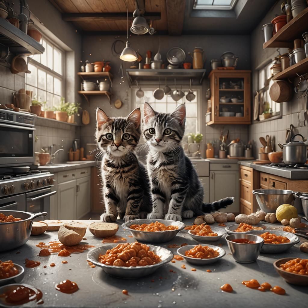 Kittens Playing: A Fantastical Matte Painting