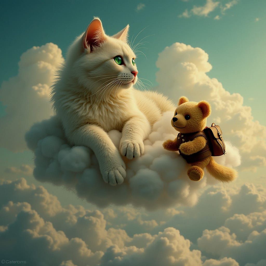 Teddy Bear's Cloud Kingdom Adventure with Regal Cat