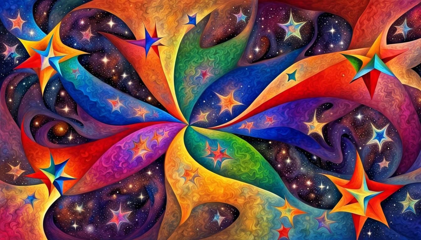 Cosmic Stars Dance in Abstract Rainbow Fractal