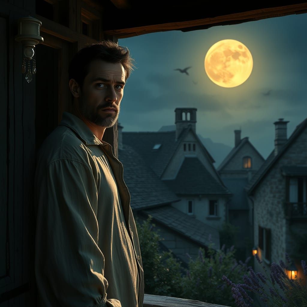 Rustic French Village at Dusk in Muted Colors