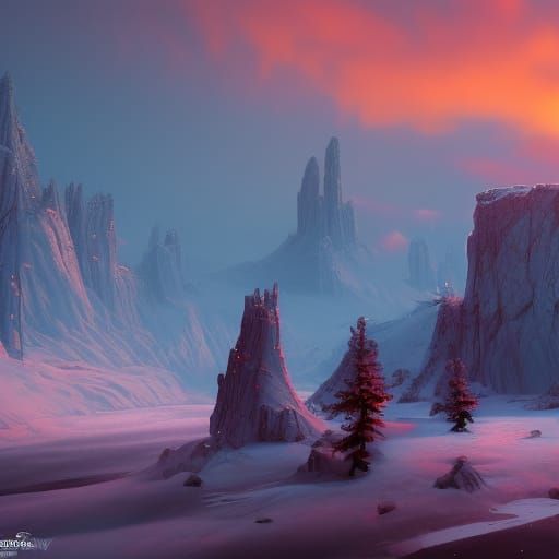 Fantastical Sunset on Snow: Detailed Matte Painting