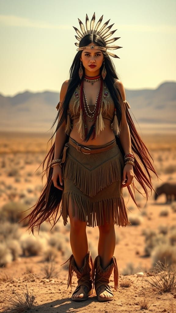 Native American Woman in Wild West Landscape