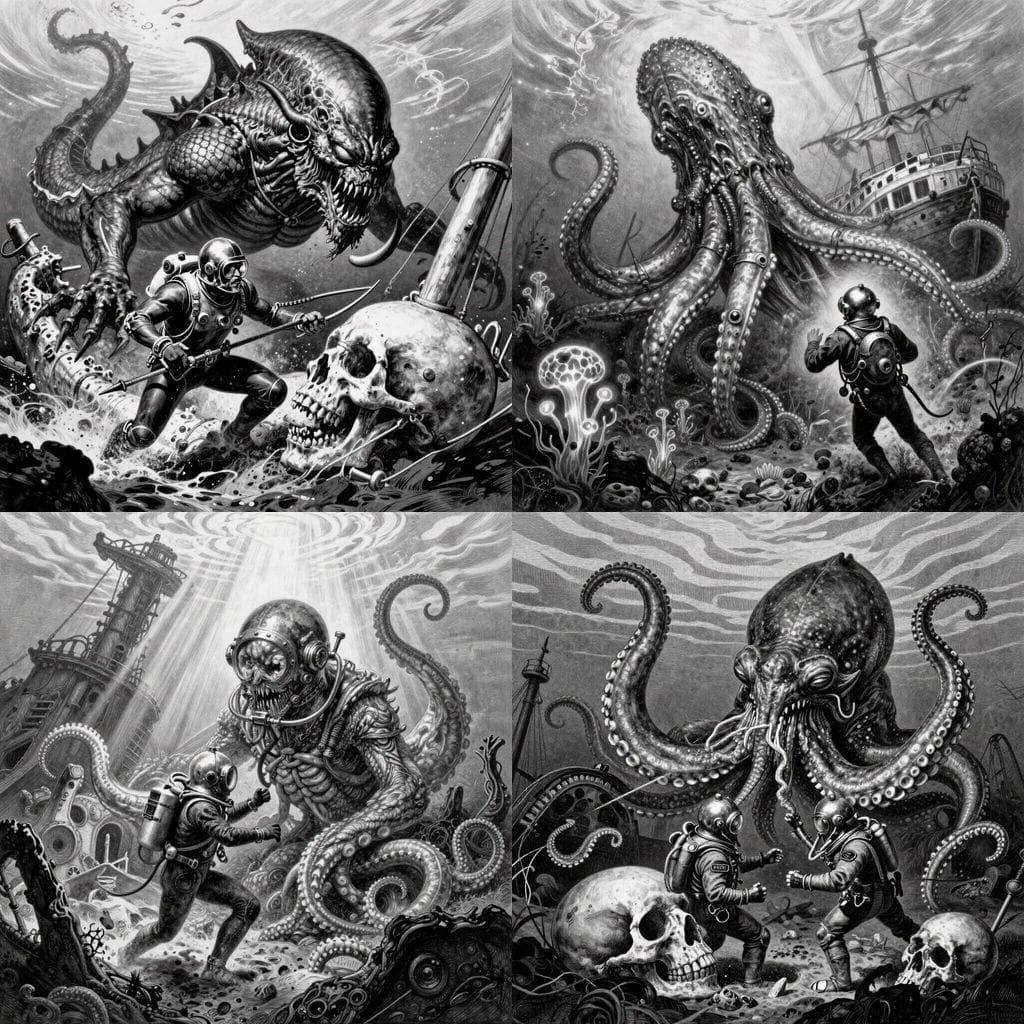 Kraken vs. Vintage Diver: Epic Underwater Battle