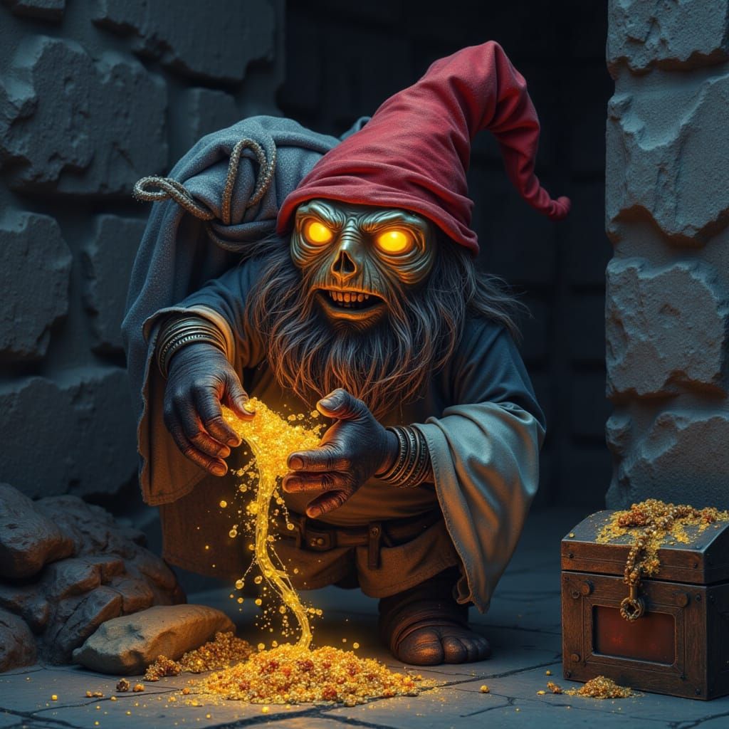 Masked Gnome Thief Stealing Gold Jewellery