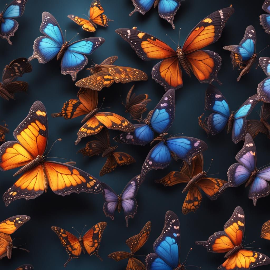 Fantastical Butterflies in Deep Color, Digital Art