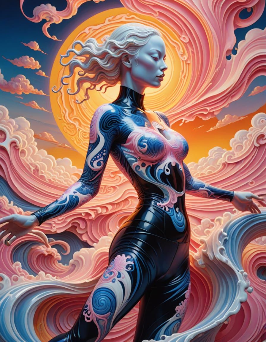 Ethereal Soul Figure Dances in Pink Liquid