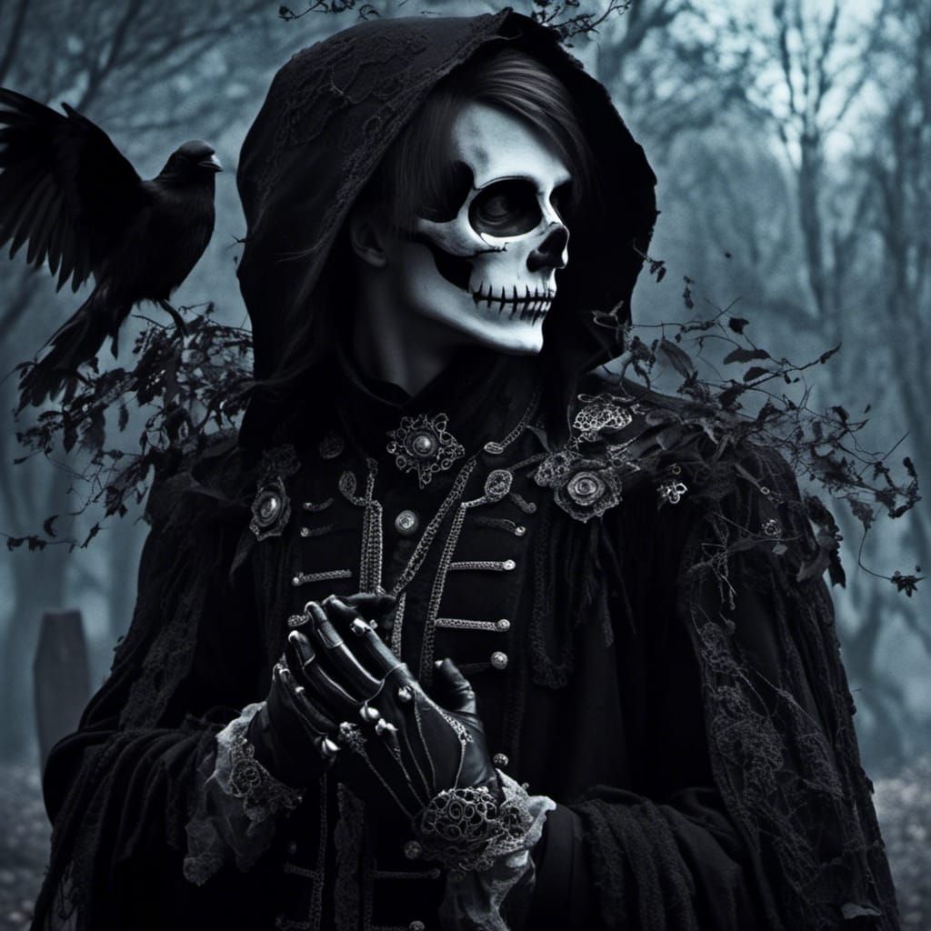 Gothic Man in Graveyard During Autumn