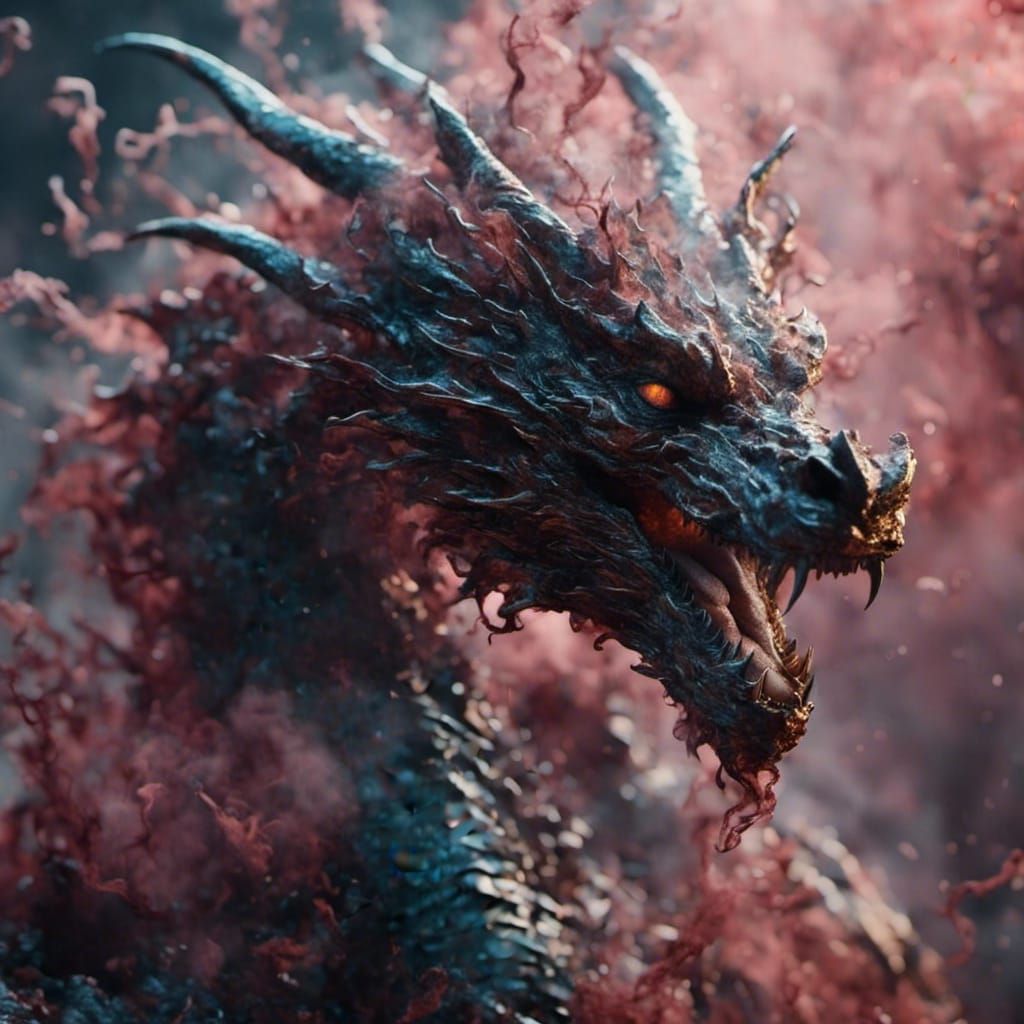 Glass Dragon Face in Smoke