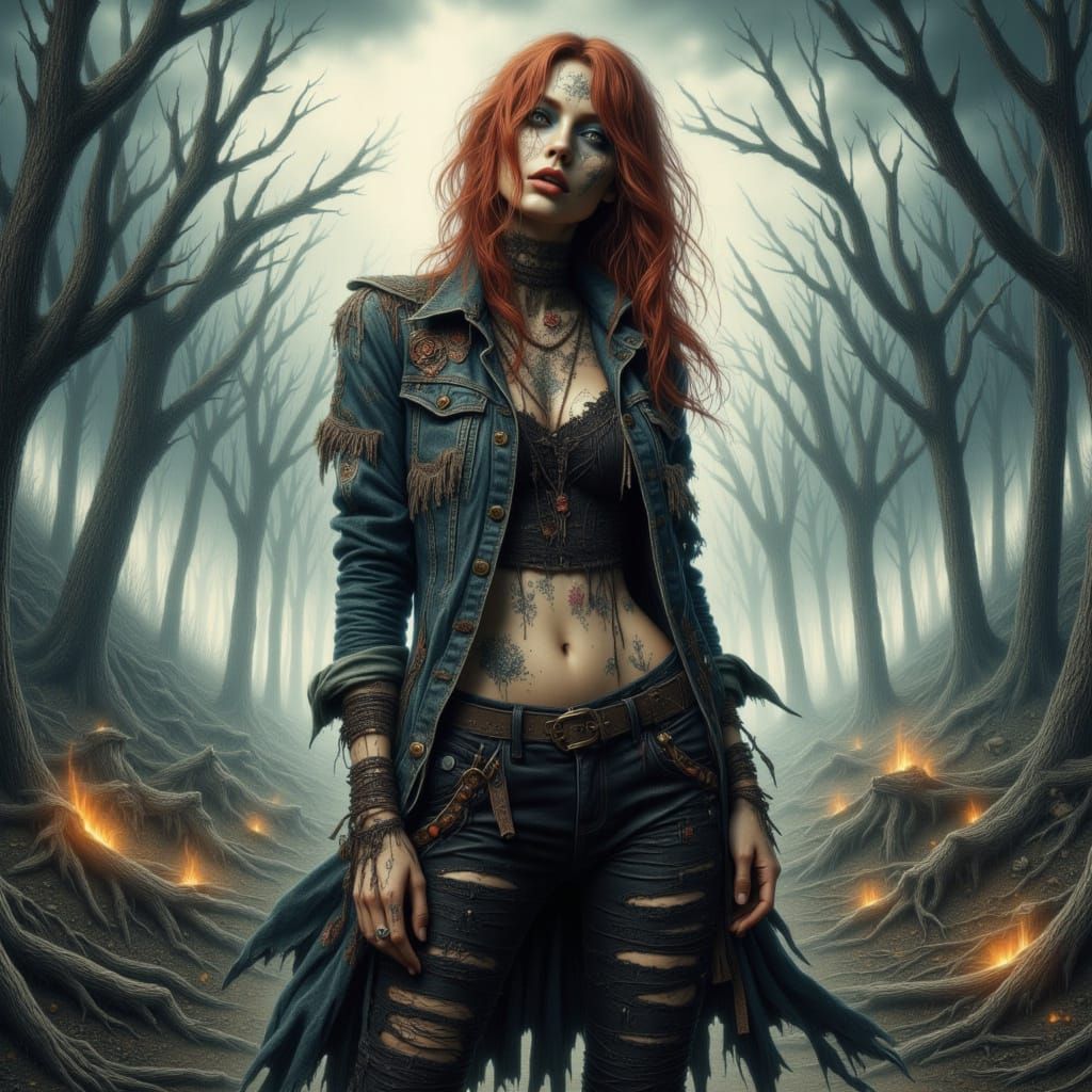 Mysterious Woman in a Desolate Landscape