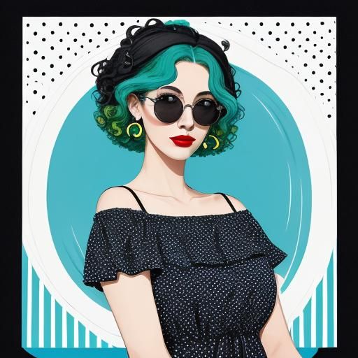 Whimsical Woman with Bird in Naive Art Style