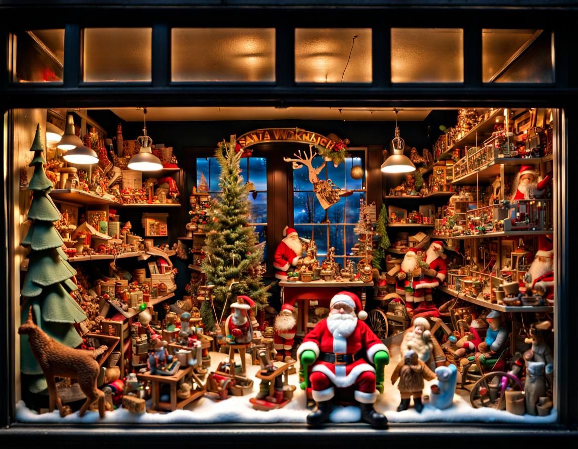Hyperrealistic Toy Store Santa's Workshop Display