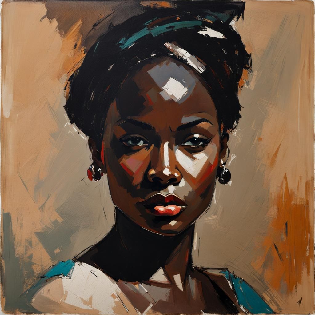 Expressive Portrait of Dark-Skinned Woman